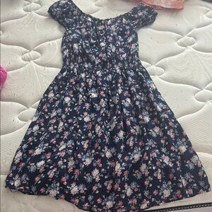 Pink and Blue Ruffled Tiered Sundress with Off the Shoulder Neckline